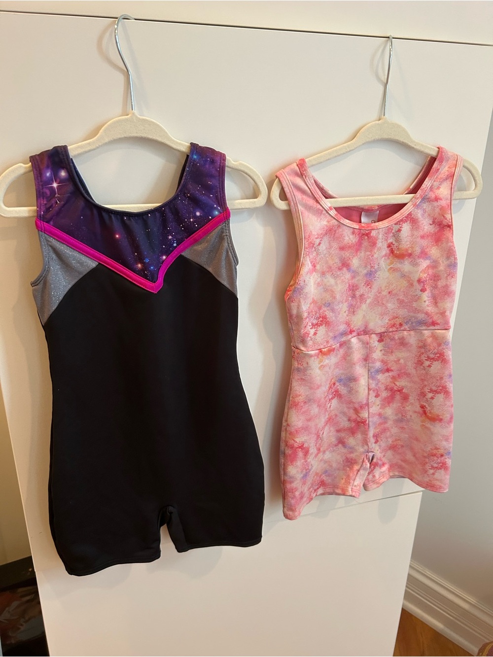 Set of 2 More Than Magic Gymnastics Leotards- Black Galaxy and Pink Pattern - XS